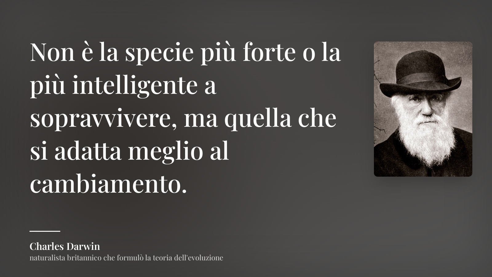 Charles Darwin frase: “Non è la specie più forte o la più intelligente a sopravvivere, ma quella che si adatta meglio al cambiamento.”